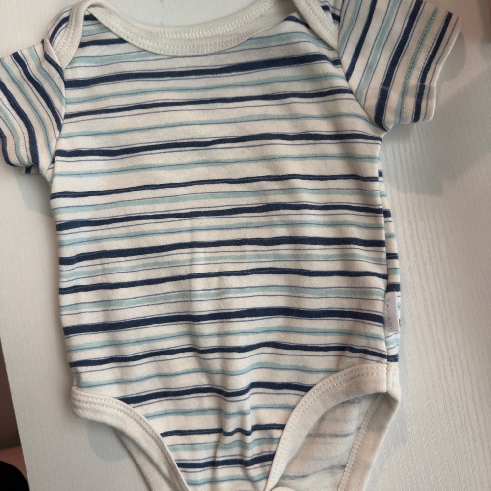Tahari Navy and Light Blue Striped Baby Bodysuit